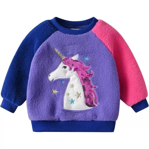 VIKITA Toddler Girls Fuzzy Sherpa Sweatshirt Long Sleeve Fleece Pullover Soft Warm Tops with Sparkle Cute CartoonPurplesw2107