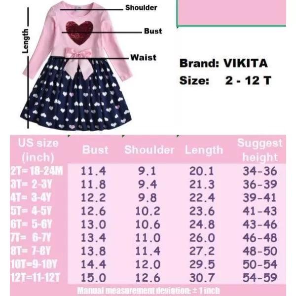 VIKITA Girls Dresses Pink Winter Clothes Sparkling Long Sleeve Outfits for Little Kids 212 Years Valentines Day GiftsAlh5740