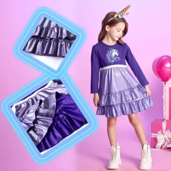 imageVIKITA Girls Dresses Purple Winter Clothes Sparkling Long Sleeve Outfits for Little Kids 212 Years Birthday Gifts