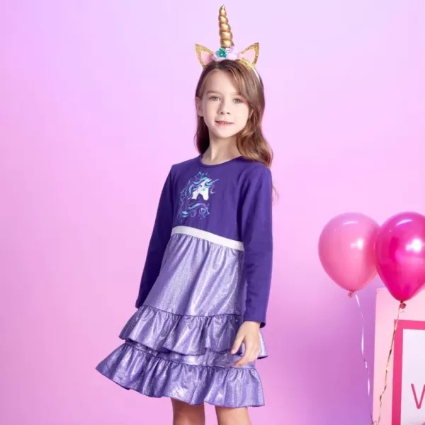 imageVIKITA Girls Dresses Purple Winter Clothes Sparkling Long Sleeve Outfits for Little Kids 212 Years Birthday Gifts