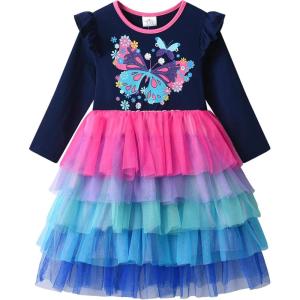 imageVIKITA Girls Dresses Winter Long Sleeve Birthday Party Tutu Dresses for Girls 312 YearsBlue
