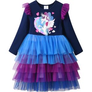 imageVIKITA Girls Dresses Winter Long Sleeve Birthday Party Tutu Dresses for Girls 312 YearsBlue Purple