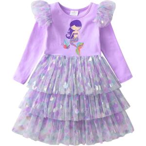 imageVIKITA Girls Dresses Winter Long Sleeve Birthday Party Tutu Dresses for Girls 312 YearsLight Purple
