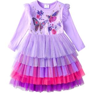 imageVIKITA Girls Dresses Winter Long Sleeve Birthday Party Tutu Dresses for Girls 312 YearsPurple