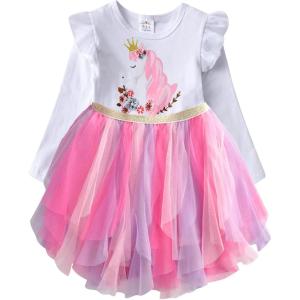 imageVIKITA Girls Dresses Winter Long Sleeve Party Tutu Dresses for Girls 312 YearsWhite Pink
