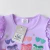 imageVIKITA Girls Casual T Shirt Ruffle Sleeves Summer Cotton Tee with Cartoon Printed for Girls Tee TopsPurples274