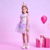 imageVIKITA Girls Summer Skirt Sets Ruffle Tulle Sleeves TShirt Tutu Skirt Birthday Party Outfit 312 YearsPurples274
