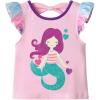 imageVIKITA Girls Casual T Shirt Ruffle Sleeves Summer Cotton Tee with Cartoon Printed for Girls Tee TopsPinks5306