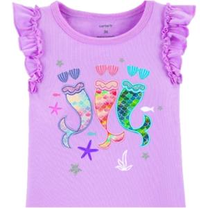 imageVIKITA Girls Casual T Shirt Ruffle Sleeves Summer Cotton Tee with Cartoon Printed for Girls Tee TopsPurples274