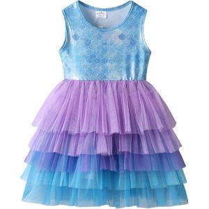 imageVIKITA Girls Dresses Summer Short Sleeve Toddler Girls Clothes Party Tutu Dresses for 312 Years KidsDeep Blue