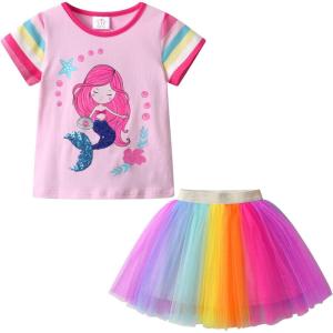 imageVIKITA Girls Summer Skirt Sets Ruffle Tulle Sleeves TShirt Tutu Skirt Birthday Party Outfit 312 YearsPinks6307