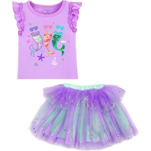 imageVIKITA Girls Summer Skirt Sets Ruffle Tulle Sleeves TShirt Tutu Skirt Birthday Party Outfit 312 YearsPurples274
