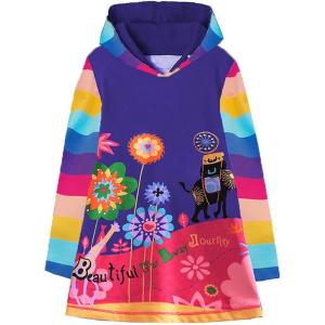 imageVIKITA Girls Hooded Dress Winter Long Sleeve Cotton Casual Hood Pocket Sweatshirt DressLH7665 5T