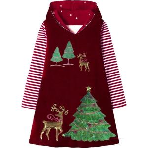 imageVIKITA Girls Hooded Dress Christmas Winter Long Sleeve Cotton Casual Hood DressLH4307 5T