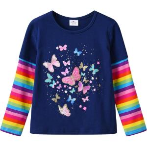 imageVIKITA Girls Long Sleeve TShirts Winter Tops for Kids 312 Years Cotton Casual Print ShirtsBlue
