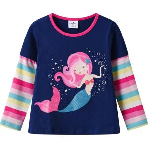 imageVIKITA Girls Long Sleeve TShirts Winter Tops for Kids 312 Years Cotton Casual Print ShirtsBlue Pink