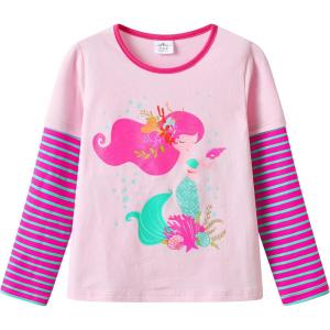 imageVIKITA Girls Long Sleeve TShirts Winter Tops for Kids 312 Years Cotton Casual Print ShirtsPink