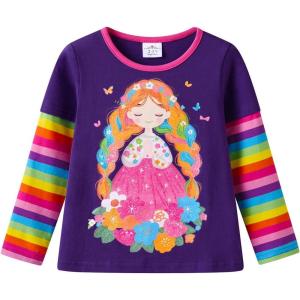 imageVIKITA Girls Long Sleeve TShirts Winter Tops for Kids 312 Years Cotton Casual Print ShirtsPurple