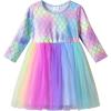 imageVIKITA Girls Rainbow Mermaid Tutu Dress Long Sleeve Sparkling Scales Party Tulle Princess Dresses for 310 YearsGreen