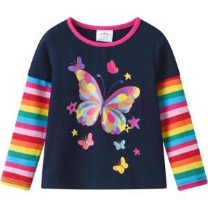 imageVIKITA Girls Long Sleeve Tees Layered Tulle Cotton Crewneck Sweatshirt Happy Horse Embroidery for Little Kids Fall WinterBluel7112