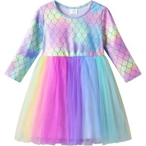 imageVIKITA Girls Rainbow Mermaid Tutu Dress Long Sleeve Sparkling Scales Party Tulle Princess Dresses for 310 YearsGreen