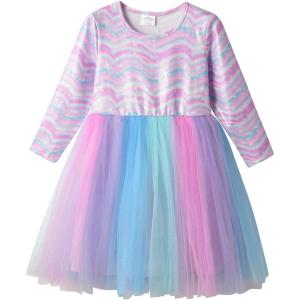imageVIKITA Girls Rainbow Mermaid Tutu Dress Long Sleeve Sparkling Scales Party Tulle Princess Dresses for 310 YearsPink Blue
