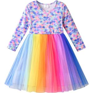 imageVIKITA Girls Rainbow Mermaid Tutu Dress Long Sleeve Sparkling Scales Party Tulle Princess Dresses for 310 YearsRainbow