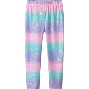 imageVIKITA Girls Soft Stretchy Leggings Sparkly Active Workout Pants for Toddler Kids Colorful Pattern Ages 212Light Blue Pink