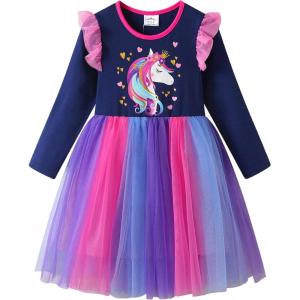 imageVIKITA Girls Dresses Winter Long Sleeve Party Birthday Tulle Dresses for 312 YearsBlue Pink