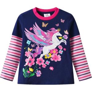 imageVIKITA Girls Long Sleeve TShirts Winter Tops for Kids 312 Years Cotton Casual Print ShirtsBlue Purple