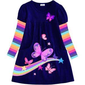 imageVIKITA Girls Winter Dresses  Long Sleeve Toddler Clothes for Party and Casual Occasions 312 YearsBlue