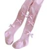 image:imageVIKITA Girls Ribbed Tights with Bow  Soft Daily Knitted LeggingsPink