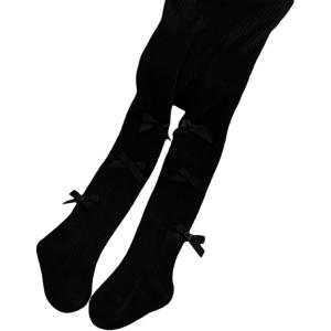 image:imageVIKITA Girls Ribbed Tights with Bow  Soft Daily Knitted LeggingsBlack