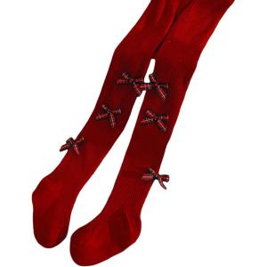 image:imageVIKITA Girls Ribbed Tights with Bow  Soft Daily Knitted LeggingsRed