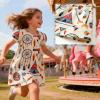 image:imageVIKITA Summer Girls Dresses Short Sleeve Casual Toddler Girl Clothes Schoold Outfits for KidsBeige