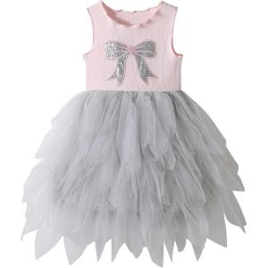 image:imageVIKITA Girls Summer Sleeveless Princess Tutu Dress for Birthday Party Wedding Flower Girl amp Celebrations Kids 310 YearsPink Gray