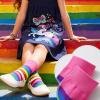 image:imageLittle Girls Rainbow Socks  3 Pairs Ruffle Lace Socks with Mesh Cotton Ankle Socks for 212 YearsRainbow Pink