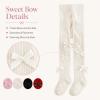 image:imageVIKITA Girls Ribbed Tights with Bow  Soft Daily Knitted LeggingsWhite