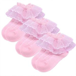 image:imageLittle Girls Rainbow Socks  3 Pairs Ruffle Lace Socks with Mesh Cotton Ankle Socks for 212 YearsPink