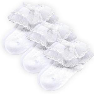 image:imageLittle Girls Rainbow Socks  3 Pairs Ruffle Lace Socks with Mesh Cotton Ankle Socks for 212 YearsWhite