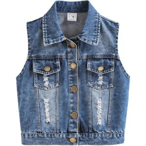 image:imageVIKITA Denim Vest for Toddler Girls Light Wash Sleeveless Casual Summer Vintage Jean Vest Layering Jacket
