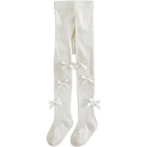 image:imageVIKITA Girls Ribbed Tights with Bow  Soft Daily Knitted LeggingsWhite