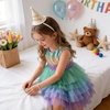 image:imageVIKITA Girls Tutu Dress Sleeveless Birthday Party Outfit for Girls 312 Years Summer Layered Tulle DressBlue Green