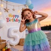 image:imageVIKITA Girls Tutu Dress Sleeveless Birthday Party Outfit for Girls 312 Years Summer Layered Tulle DressBlue Green