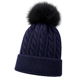 image:imageVIKITA Kid Girls Beanie Hat  Winter Toddler Pom Pom Cable Knit Soft Warm Beanie for Little Boys amp Girls Ages 210Navy