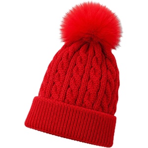 image:imageVIKITA Kid Girls Beanie Hat  Winter Toddler Pom Pom Cable Knit Soft Warm Beanie for Little Boys amp Girls Ages 210Red