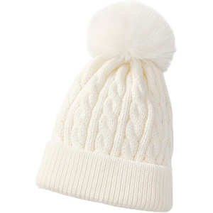 image:imageVIKITA Kid Girls Beanie Hat  Winter Toddler Pom Pom Cable Knit Soft Warm Beanie for Little Boys amp Girls Ages 210White