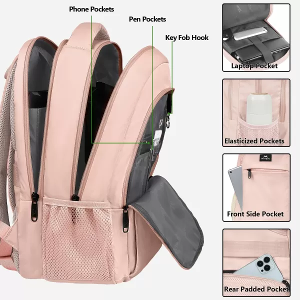 MATEIN 156 Inch Travel Laptop Backpack Durable Computer Backpack for Women Men with USB Charging Port Lightweight Fashion Water Resistant Traveling Backpack Casual Daypack for College Offic Green156 Inch Light Pink