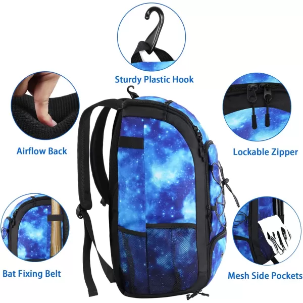 MATEIN Baseball Backpack Softball Bat Bag with Shoes Compartment for Youth Boys and Adult Lightweight Baseball Bag with Fence Hook Hold TBall Bat Batting Mitten Helmet Caps Teeball GearGalaxy Blue29L