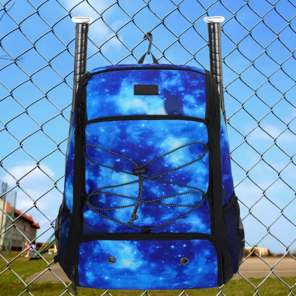 MATEIN Baseball Backpack Softball Bat Bag with Shoes Compartment for Youth Boys and Adult Lightweight Baseball Bag with Fence Hook Hold TBall Bat Batting Mitten Helmet Caps Teeball GearGalaxy Blue47L